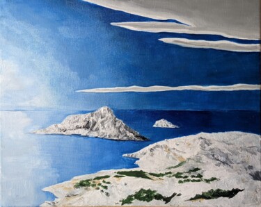 Painting titled "L'île Maïre" by Christopher Walker, Original Artwork, Oil Mounted on Wood Stretcher frame