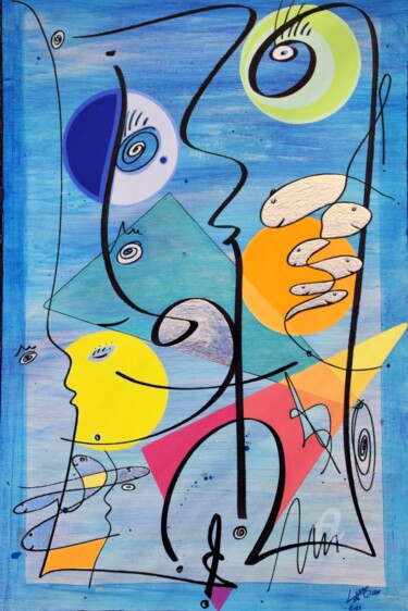 La Pèche miraculeuse Peinture intitulée "La Pèche miraculeuse" par Lise Dedieu, Œuvre d'art originale, Acrylique Monté sur Panneau de bois