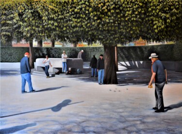 Peinture intitulée "Les joueurs de péta…" par Charles Unger, Œuvre d'art originale, Huile Monté sur Châssis en bois