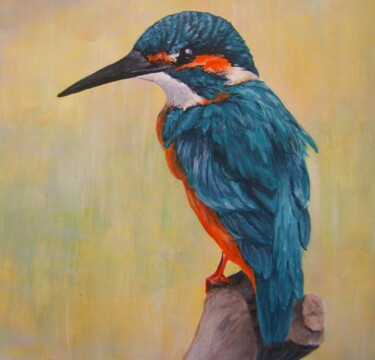Painting titled "Martin-pêcheur" by P. Le Sommer, Original Artwork, Acrylic
