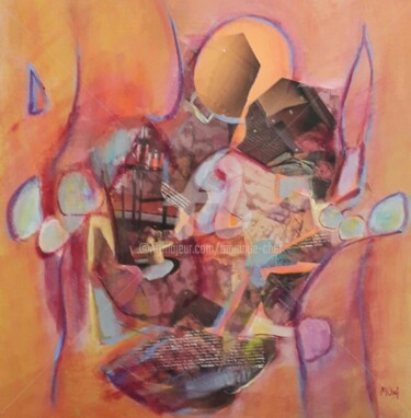 Peinture intitulée "Disque d'or" par Monique Chef, Œuvre d'art originale, Acrylique Monté sur Châssis en bois