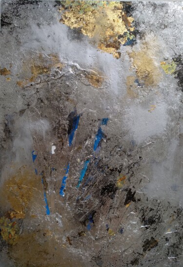 Blue rods on deep silver Collages titled "Blue rods on deep s…" by Lynda Rosemarie Stevens, Original Artwork, Collages