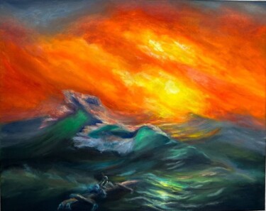 Oil seascape 9th wave reproduction Painting titled "Oil seascape 9th wa…" by Julia Valova, Original Artwork, Oil Mounted on Wood Stretcher frame