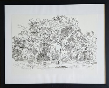 Dessin intitulée "Paysage médiévale" par Yulia Pelevina, Œuvre d'art originale, Encre Monté sur Métal