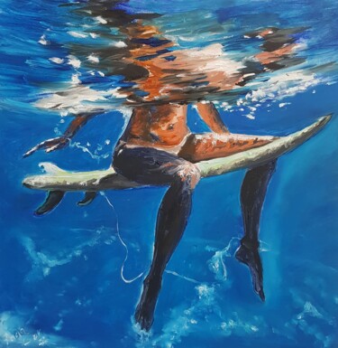 Girl surfer in the Sea Oil Painting Картина под названием "Girl surfer in the…" - Rada Gor, Подлинное произведение искусства, Масло