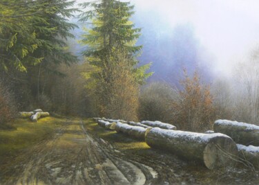 Painting titled "Approche du printem…" by Uladzimir Anishchanka, Original Artwork, Oil Mounted on Wood Stretcher frame