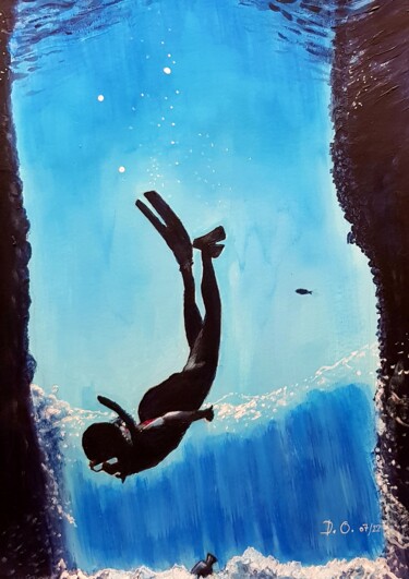 Painting titled "C'est tombé à l'eau" by Dominique Obry, Original Artwork, Acrylic