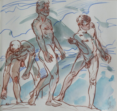 Throwing pebbles Drawing titled "Throwing pebbles" by Sergey Sovkov, Original Artwork, Watercolor