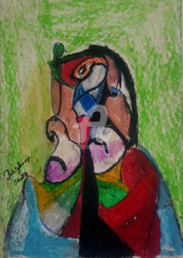 Painting titled "Split faces" by Tashfeen Rizwan, Original Artwork, Pastel