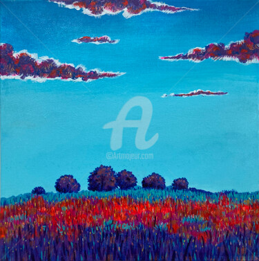 Painting titled "Landscape 353" by Ayhan Çeli̇K, Original Artwork, Acrylic Mounted on Wood Stretcher frame