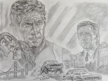 Illustration du film Bullitt réalisé aux crayons 图画 标题为“Illustration du fil…” 由Gilles Staub (LeCrayonAgile), 原创艺术品, 铅笔