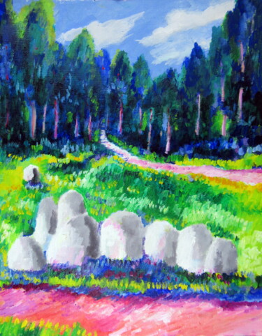 Peinture intitulée "alignement de roche…" par Ludovic Catry, Œuvre d'art originale, Huile