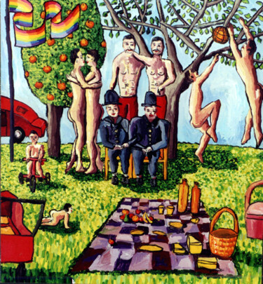 new family gay famelies paintings queer artists Painting titled "new family gay fame…" by Raphael Perez, Original Artwork, Oil