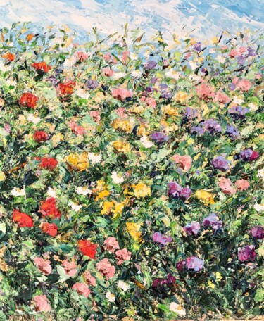 Malerei mit dem Titel "Colorful Flowers Fi…" von Vilma Gataveckiene, Original-Kunstwerk, Öl