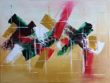 Painting titled "Ocre et Vert 22" by Jacques Inizan, Original Artwork, Oil