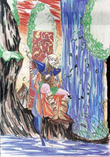 图画 标题为“RECORD LODOSS WAR 1…” 由Eduardo Bustos Segovia, 原创艺术品, 标记 安装在纸板上