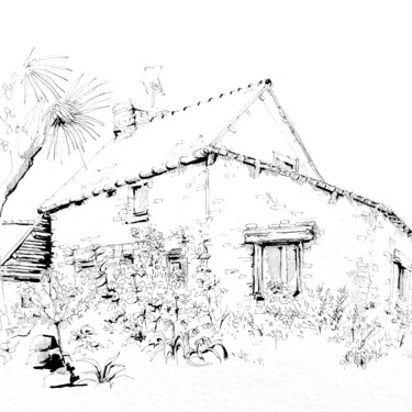 Drawing titled "Maison de famille,…" by Veronique Gaudin, Original Artwork, Ink