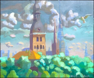 Painting titled "LES AILES DE RIGA.…" by Dags, Original Artwork, Oil