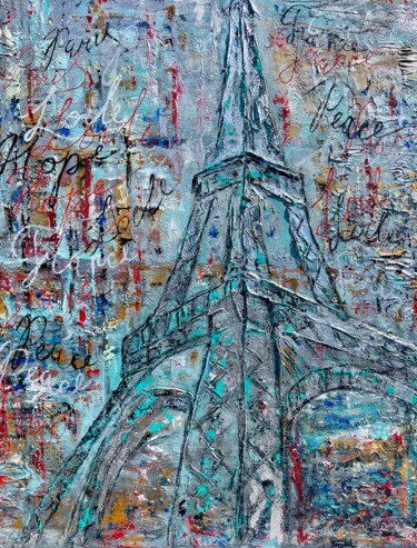 Paris Lights Painting titled "Paris Lights" by Viktoriia Balandina, Original Artwork, Acrylic Mounted on Wood Stretcher frame