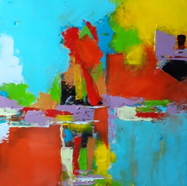 Painting titled "COULEURS 2" by Elma Sanchez Le Meur, Original Artwork, Acrylic Mounted on Wood Stretcher frame