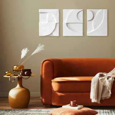 Santorini Collection, triptych №1 white 雕塑 标题为“Santorini Collectio…” 由Julie Max, 原创艺术品, 石膏 安装在木质担架架上