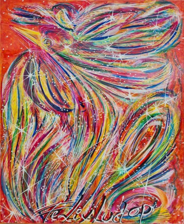 Peinture intitulée "L'oiseau du bonheur" par Phélix Ludop, Œuvre d'art originale, Acrylique