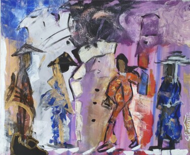 Schilderij getiteld "Les rois mages" door Charlyne Pacôme, Origineel Kunstwerk, Acryl Gemonteerd op Frame voor houten branca…