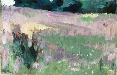 제목이 "Summer Grassland 3"인 미술작품 Sandra Haney로, 원작, 기름 목재 패널에 장착됨