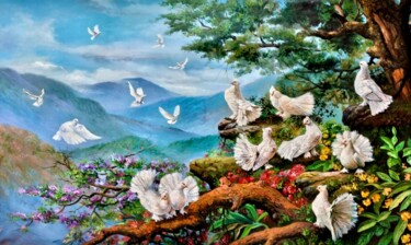 Painting titled "Love & Peace 1/2" by Mujiono, Original Artwork, Oil