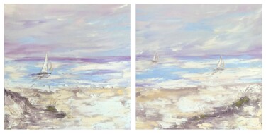 MARINE HISTORY - Set of 2 Ocean. Sand. Coast. Ship. Sky. Painting titled "MARINE HISTORY - Se…" by Marina Skromova, Original Artwork, Oil Mounted on Wood Stretcher frame