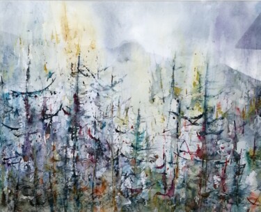 Painting titled "la dnse des mélèzes…" by Catherine Saint Fontaine, Original Artwork, Watercolor
