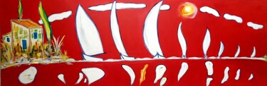 8 voiles sur l'étang de Thau Peinture intitulée "8 voiles sur l'étan…" par Claude Degret, Œuvre d'art originale, Acrylique Monté sur Châssis en bois