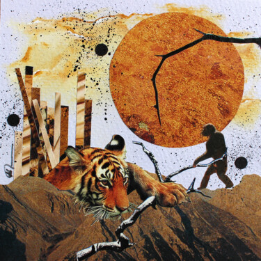 Collages intitulée "L'OEIL DU TIGRE" par Ghislaine Gabet, Œuvre d'art originale, Collages