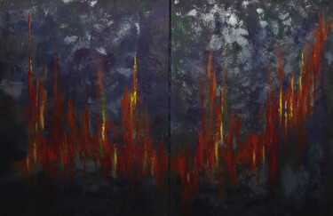 Rhythm II, abstract diptych. Painting titled "Rhythm II, abstract…" by Julia Leon, Original Artwork, Acrylic Mounted on Wood Stretcher frame