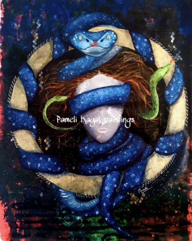 Peinture intitulée "Becoming Medusa" par Pameli Kayal, Œuvre d'art originale, Acrylique