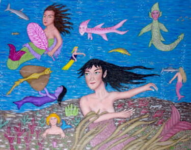 Domain of the Mer Creatures Painting titled "Domain of the Mer C…" by Stephen Warde Anderson, Original Artwork, Acrylic Mounted on Other rigid panel