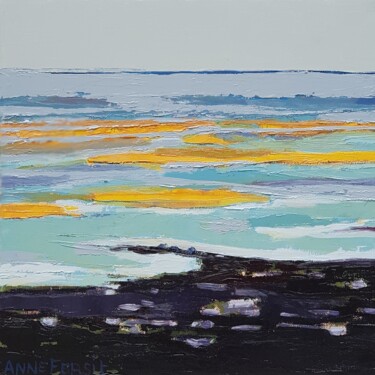 Schilderij getiteld "La plage joue les c…" door Anne Fersit, Origineel Kunstwerk, Olie Gemonteerd op Frame voor houten branc…