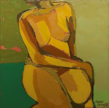 Painting titled "Nu, buste de femme…" by Anne Fersit, Original Artwork, Oil Mounted on Wood Stretcher frame