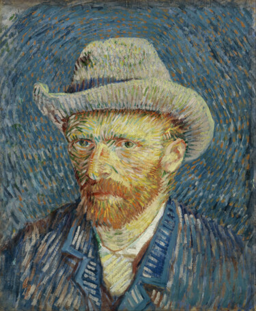 Autoportrait avec chapeau de feutre gris Peinture intitulée "Autoportrait avec c…" par Vincent Van Gogh, Œuvre d'art originale, Huile