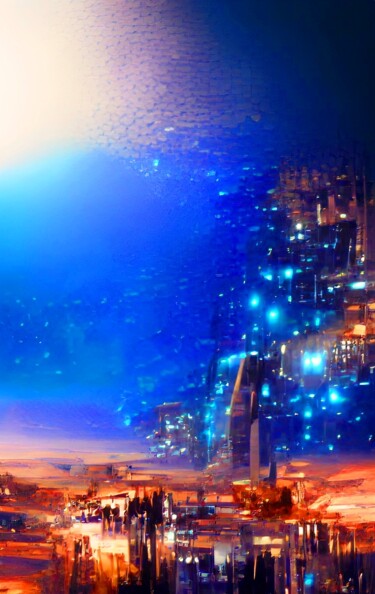 数字艺术 标题为“BLUE STARS IN CITY 3” 由Mahesh Tolani, 原创艺术品, 数字油画