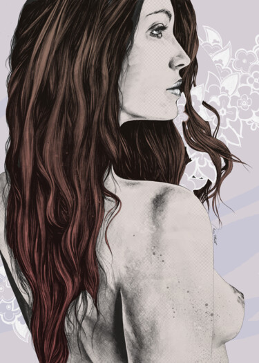 Tragic Illusion pop art | nude woman with mandala flowers 数字艺术 标题为“Tragic Illusion pop…” 由Marco Paludet, 原创艺术品, 数字油画
