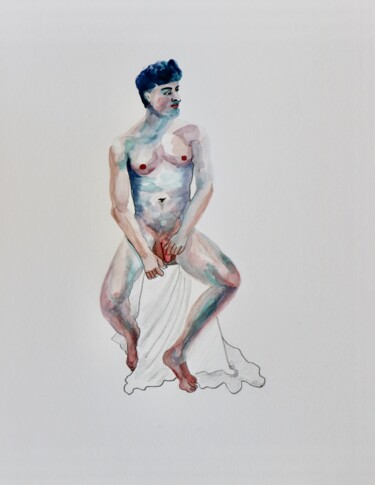 Painting titled "Hipster guy" by Olga Petrova, Original Artwork, Watercolor