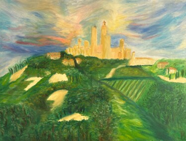 绘画 标题为“San Gimignano” 由Julien Bonnivard, 原创艺术品, 油 安装在木质担架架上