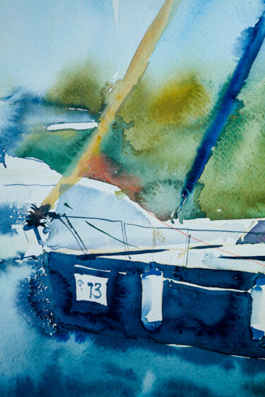 Thirteen - abstract watercolor yacht sailboat water sports Schilderij getiteld "Thirteen - abstract…" door Dina Aseeva, Origineel Kunstwerk, Aquarel