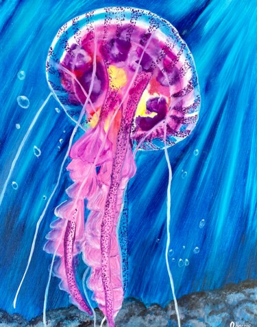 Jellyfish Painting, Original Oil Painting, 16 x 20 inches, Картина под названием "Jellyfish Painting,…" - Oksana Harris, Подлинное произведение искусства, Масло