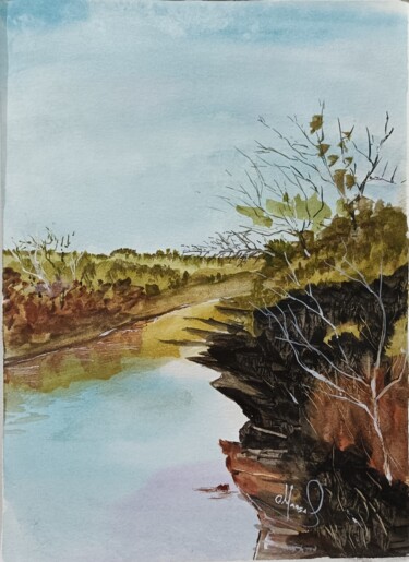 Painting titled "Arroio Botucaraí" by Marçal Francisco Bacchin Fernandes, Original Artwork, Watercolor