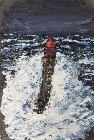 Phare dans la tempête Peinture intitulée "Phare dans la tempê…" par Alain Favé, Œuvre d'art originale, Huile