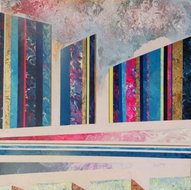 Collages intitulée "Storm cloud over ci…" par Lynda Rosemarie Stevens, Œuvre d'art originale, Acrylique