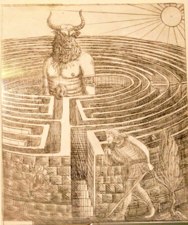 Printmaking titled "Thésée et Minotaure" by Jean-François Jullien, Original Artwork, Engraving