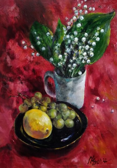 Painting titled "Lilies of the valle…" by Maria Bel, Original Artwork, Oil